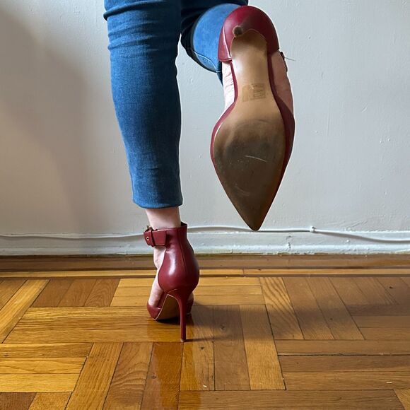 Aldo Astfeld Dark Red Buckle Ankle Strap Leather Heels Size 11 - Picture 6 of 8